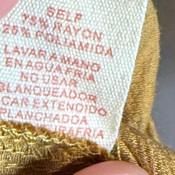 Hem & thread Women’s Size L rayon tank top mustard ruffle shoulder elastic waist - Picture 5 of 6